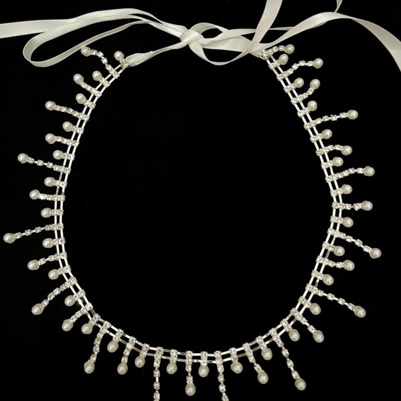 Bridal Fashion Elegance Pearl Pendant Diamond Belt Waist Chain