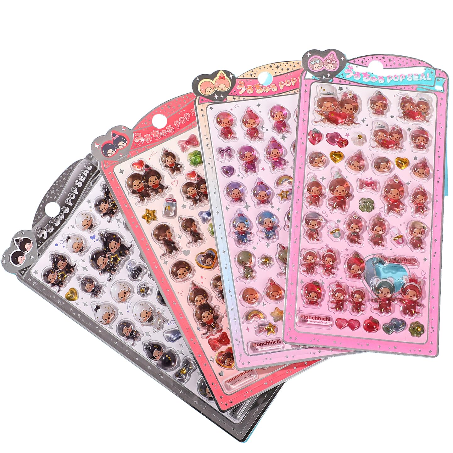 

Winnges 3D Pop-up Sticker Monchhichi 4-Piece Set Phone Decoration Notebook DIY Adhesive Craft Supplies Large Capacity Smartphone Case Gift