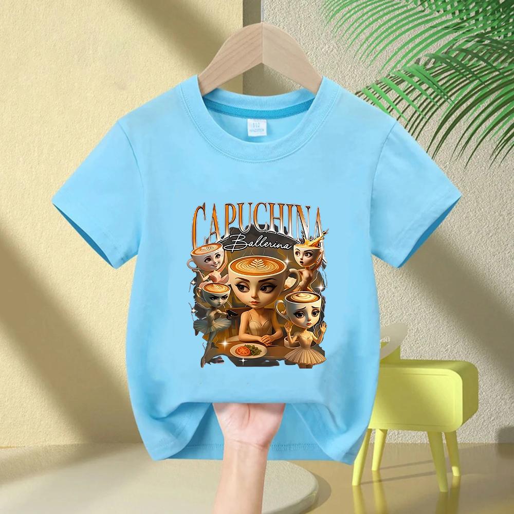 T-shirt Meme Rosa Italian Brainrot per Ragazze Estate Cotone Stampa Ballerina Cappuccino Top Magliette Streetwear Outfit