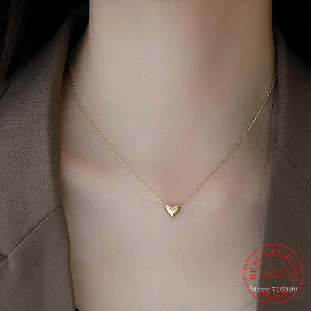 

100% Real Cute 925 Sterling Silver Heart Pendant Necklace For Women Girlfriend Luxury Temperament Clavicle collares para mujer серебряный