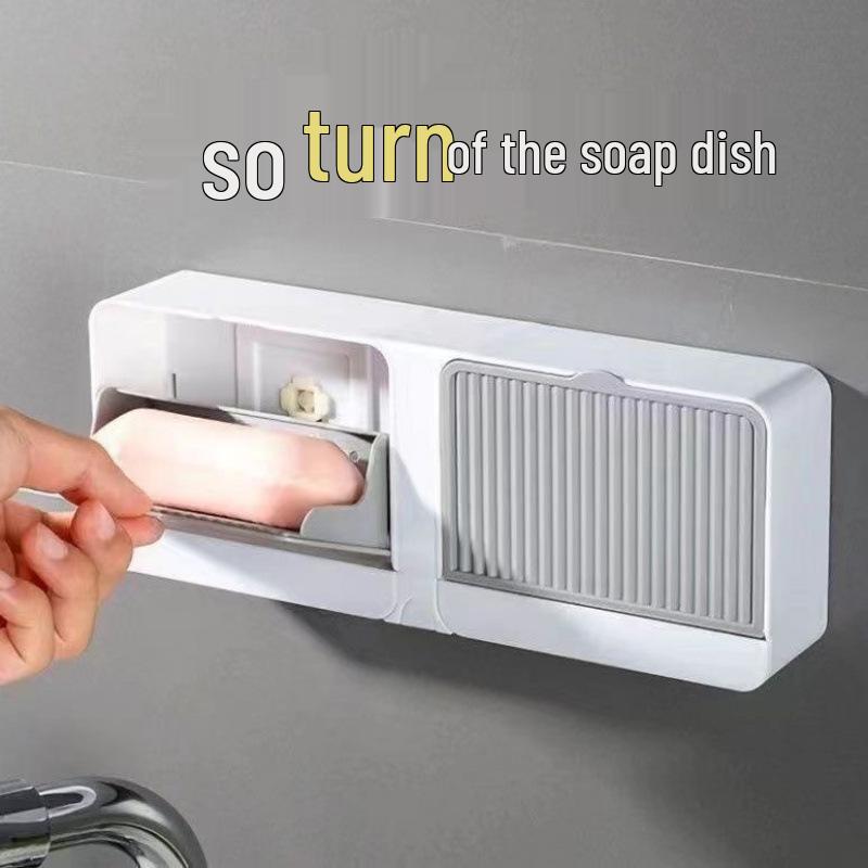 Wall-Mounted Soap Dish with Lid - No Punching Required, Creative Design, High-End Bathroom Soap Holder, Draining Box