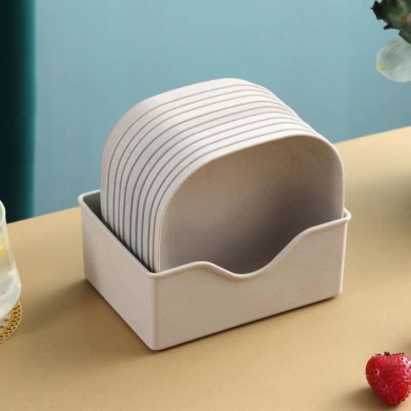 1set Plastic Square Food Plate, Household Kitchen Storage Tray, Food Bone Residue Dish