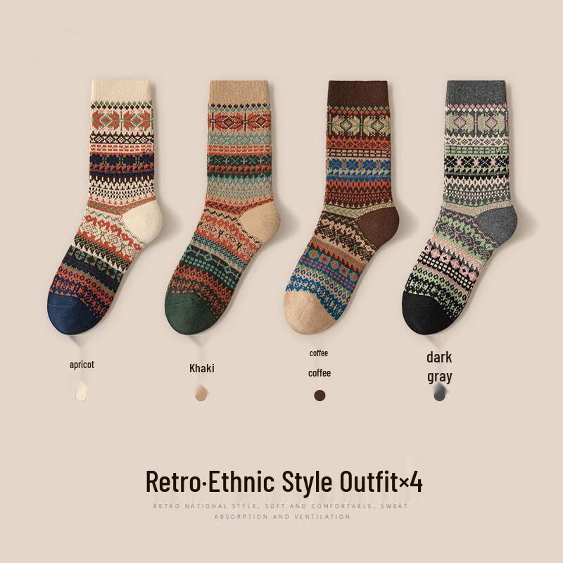 Retro Mid-calf Socks 4-Pair Pack