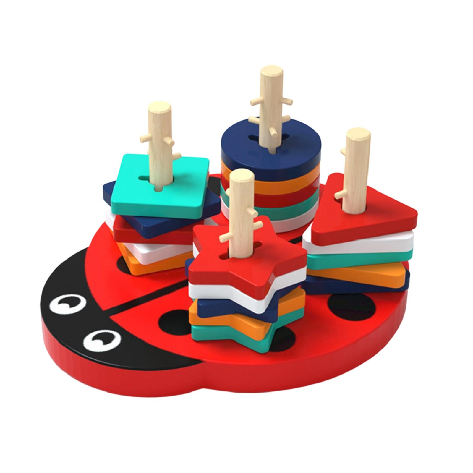 Деревянный набор развивающих игрушек Пять stacking-цилиндров Геометрические shape-matching блоки Монтессори-пособие для малышей и дошкольников One Size