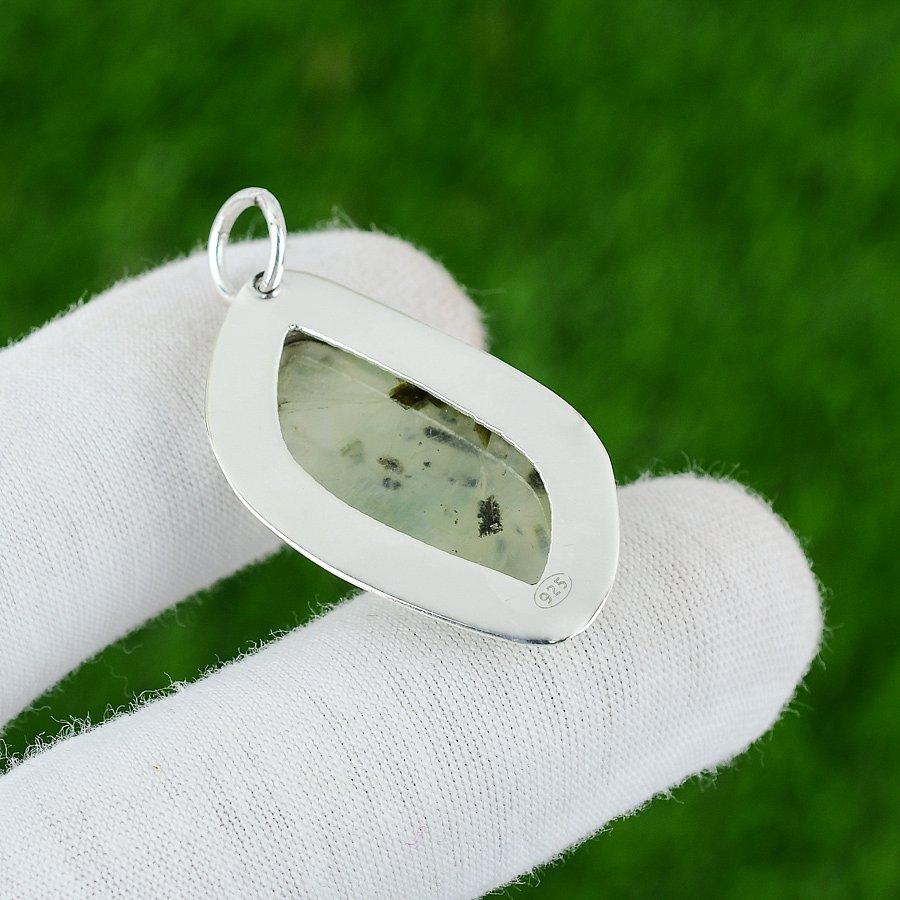 925 Silver Marquise Moss Prehnite Gemstone Bezel Daughter Trendy Pendant Jewelry