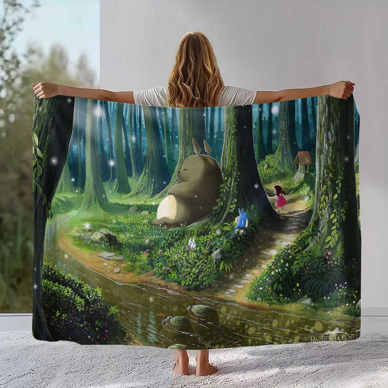 Coperta Morbida Calda in Flanella Disegno Cartone Animato T-Totoro Retro Carino, Plaid in Peluche Ultra Morbido per Casa Camera da Letto Letto Divano Copertura Ufficio Campeggio Picnic