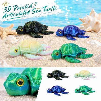 3D Printed Articulated Sea Turtle Toy with Movable Joints, Creative Model Decoration for Collectors