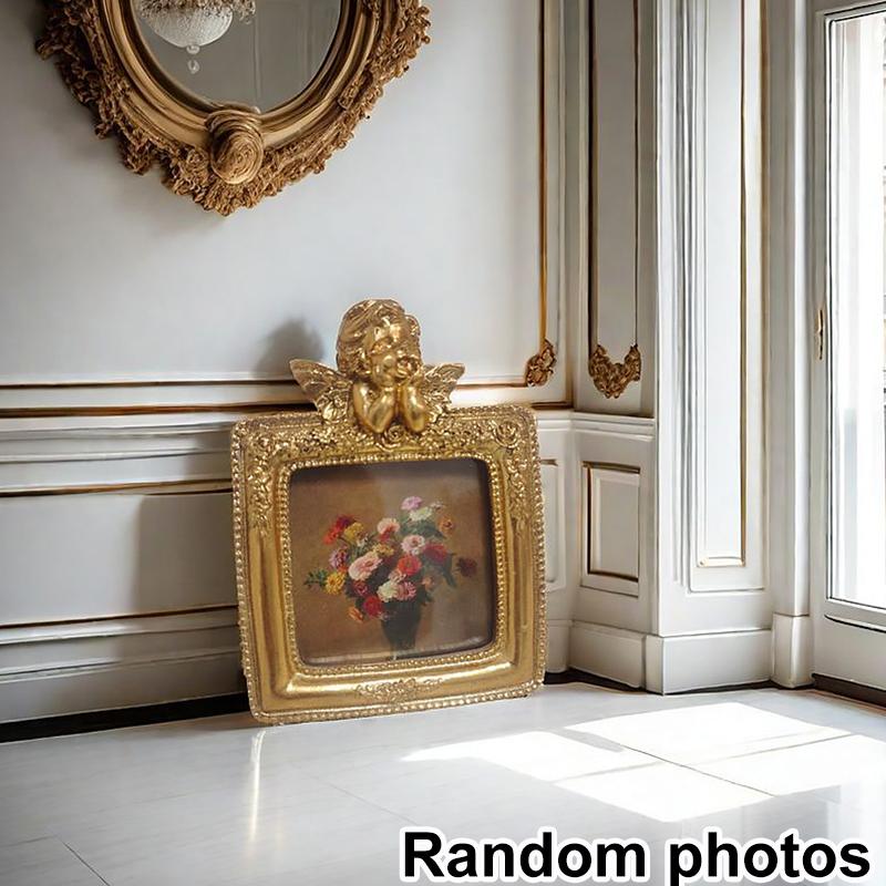 French Retro Picture Frame Relief Golden Resin Photo Case Nightstand Desk Decor Wall Hanging Photo Frame Home Decor Ornament
