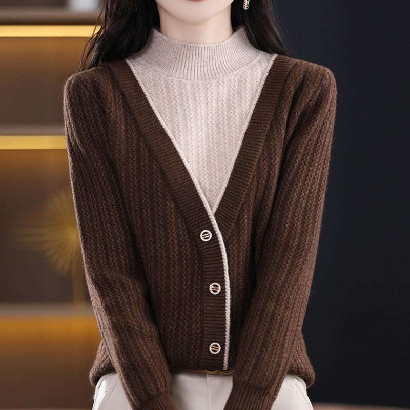 

Осень и зима свободный и ленивый вязаный базовый свитер новый полувысокий воротник вязаный свитер женский пуловер длинные рукава one size fits all темно-коричневого