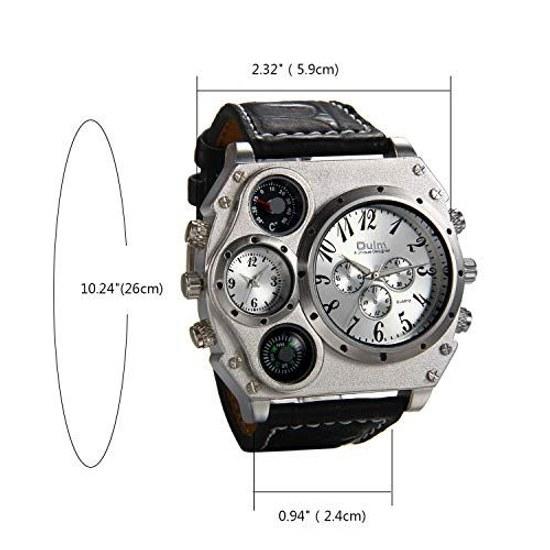 JewelryWe Mode Herren Multifunktionsuhr Zifferblatt Analoganzeige Lederarmband Sportkompass Thermometerfunktion Silber Schwarz