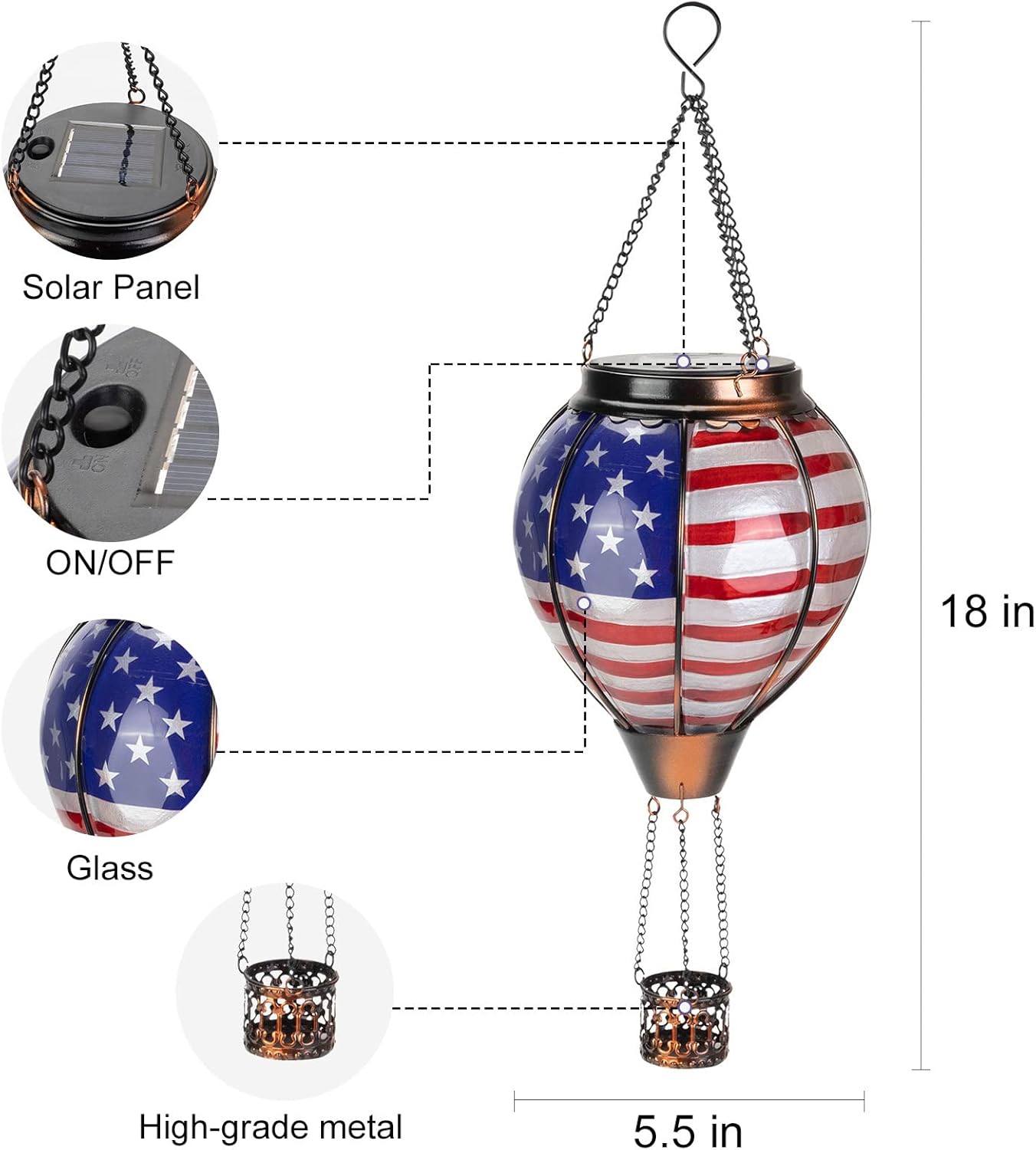 

Hot Air Balloon Solar Lantern Outdoor Decorations Solar Hanging Lights Waterproof Garden Patio Outside Independence Day Decor синий