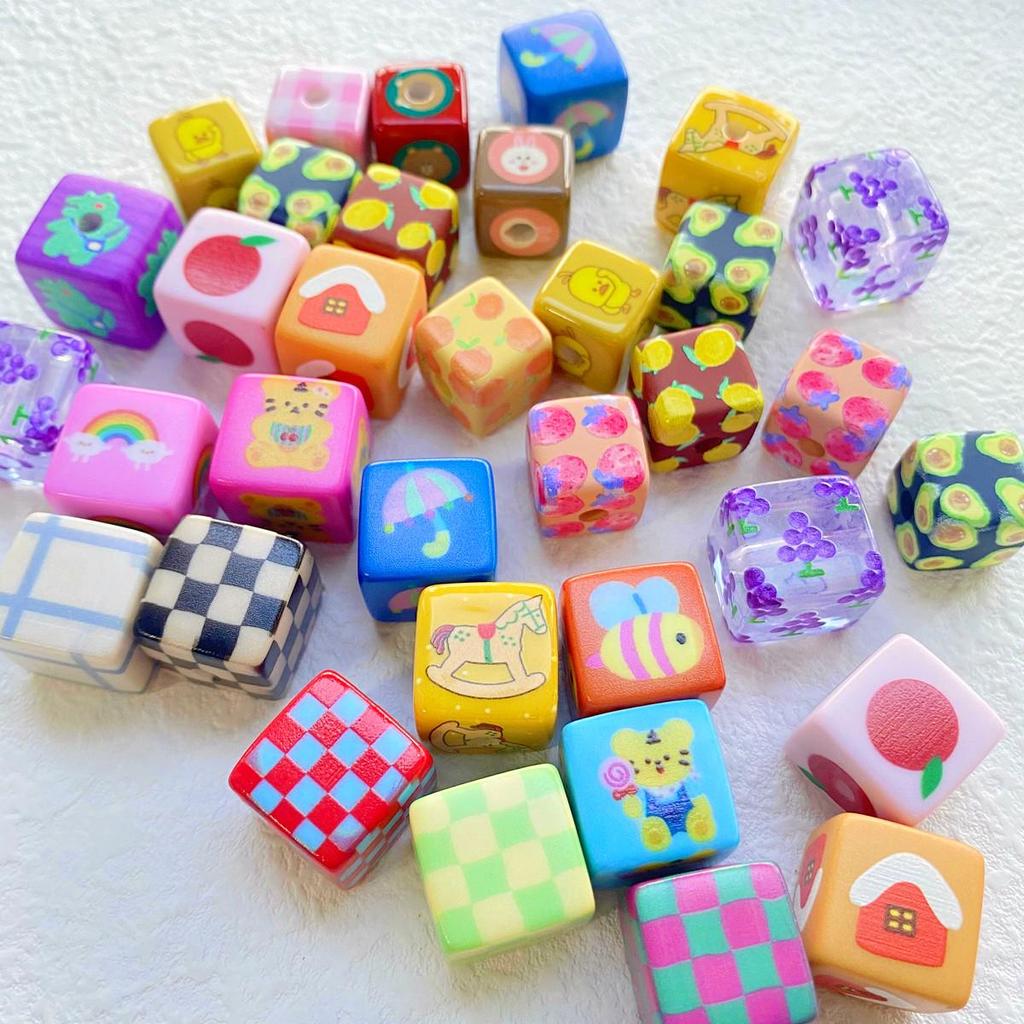 Colorful Cartoon Beaded Acrylic Phone Charm - Versatile Square Plaid Jewelry Accessory