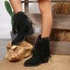 Fashion 2025 New Women Cowboy Boots Fashion Outdoor Slip-on Wedge Western Boots Female Tassel Chunky Heels Pointed Toe Shoes for Women