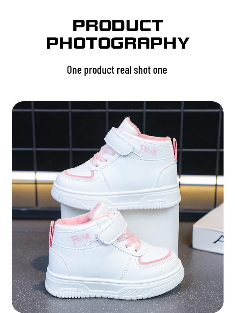 Children's White High-Top Canvas Shoes with Fleece Lining for Warmth - Versatile Sports Shoes for Boys and Toddler Girls