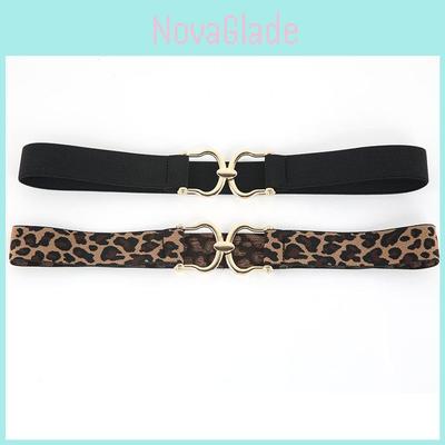 Fashion Black And Leopard Print Elastic Waistband With Buckle Design For Formal Events