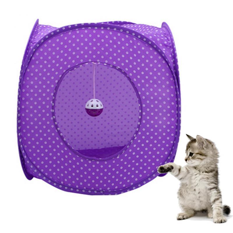 Expandable and flexible cat play tent with a cat toy ball, easy to store, 39 x 39 cm
