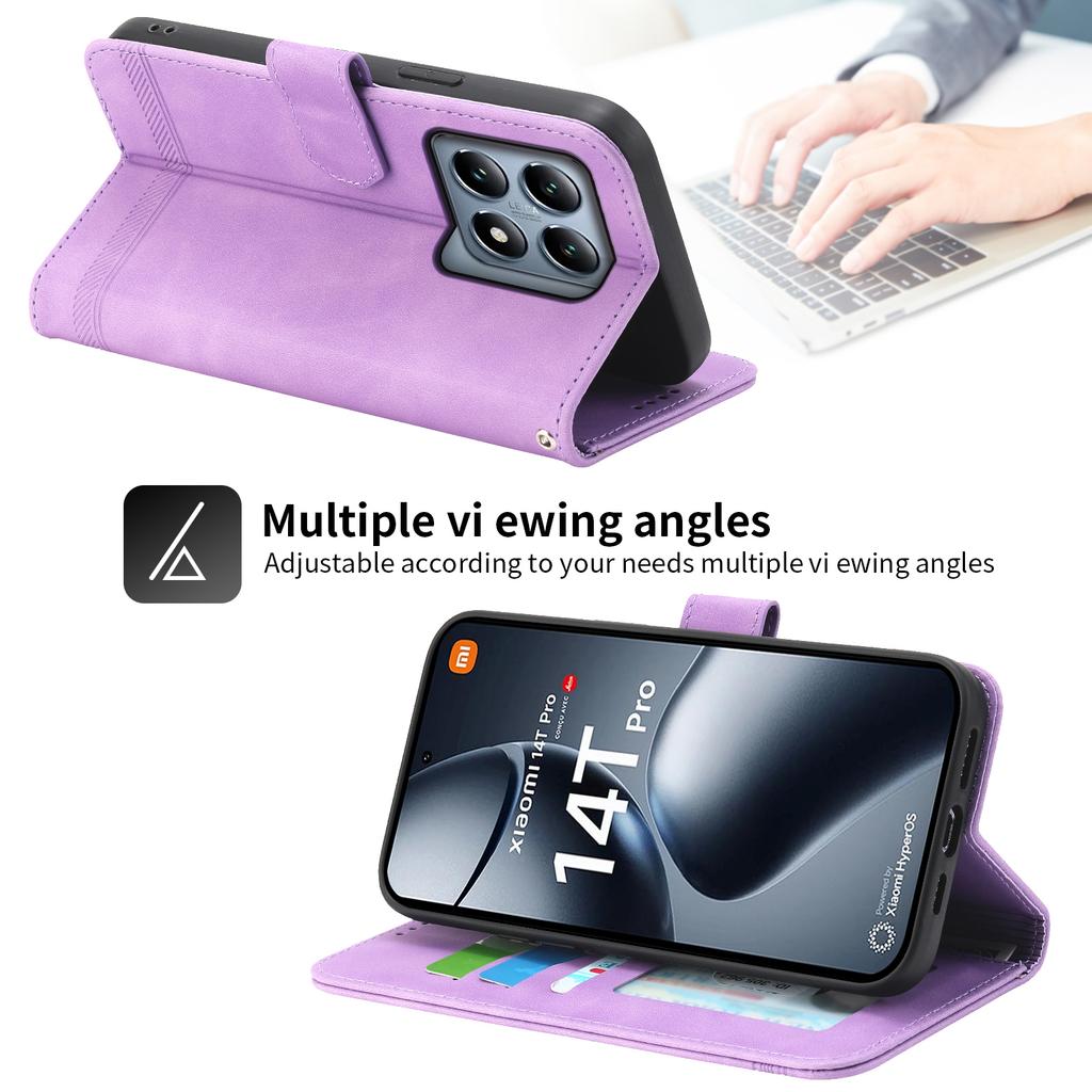 DIERFENG DF-03 For Xiaomi 14T Pro Leather Case Lines Imprint Wallet Phone Cover