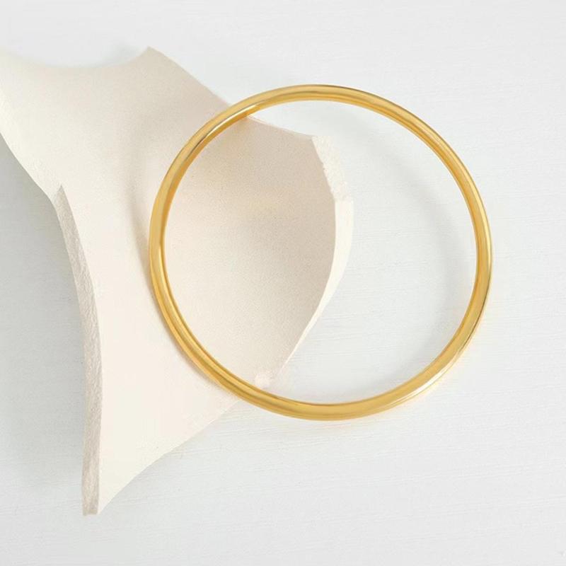 Fashionable Simple Plain Ring Bracelet For Women Round Elegant Gold Color Bangle Luxury Accessories Jewelry Gift