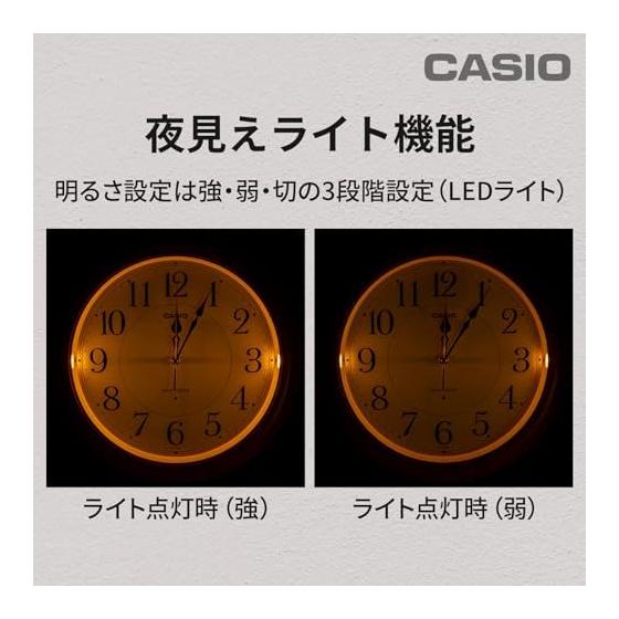 CASIO Wall Clock, Radio Wave, Analog, Second Hand Stops At Night, Quiet, Diameter 34cm, Easy To See, Large, Wooden, Dark Place, Automatic Lighting,