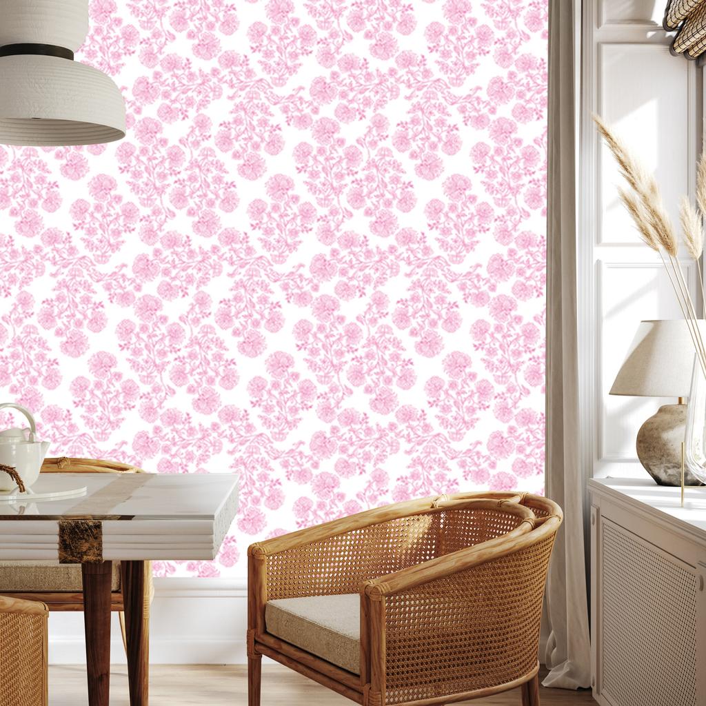 Wallpaper Flowers white and powder pink, powder pink background 50x1000