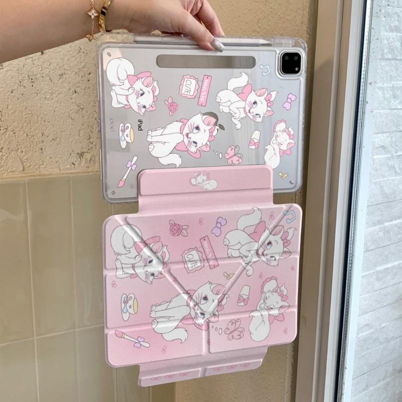 Korean Style Cat IPad Pro Case With Stand Function Side-Flip Cover Air 7 10th Gen Mini 6 Detachable Design PC