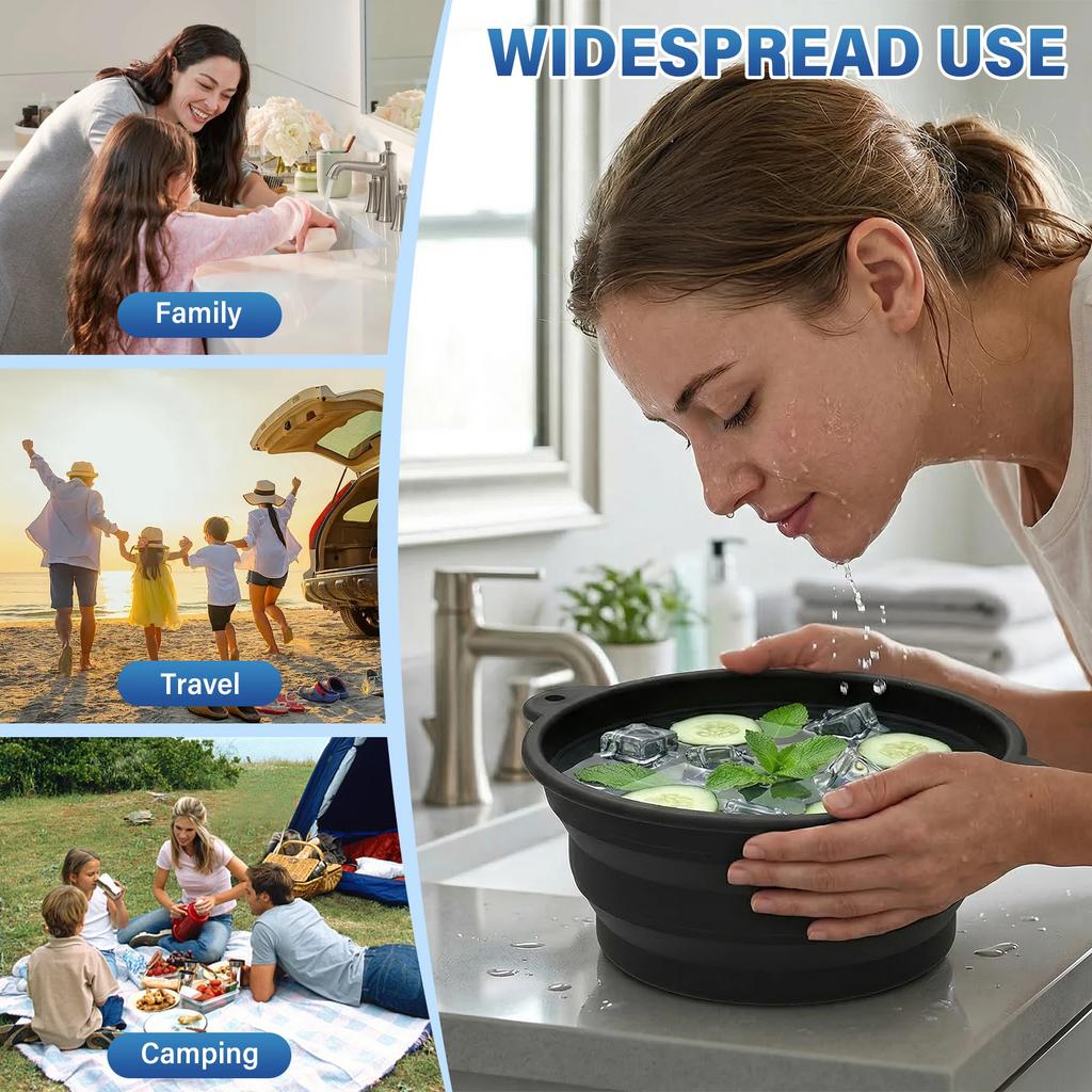 Foldable Facial Ice Bath Bowl Silicone Cooling Facial Washing Basin with Built in Icetray Travel Portable Beauty Skin Care Tool