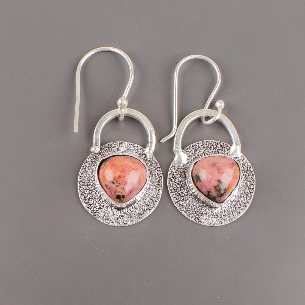 Naturalny Czarny Rhodonit Kamień Szlachetny Kolczyki Ręcznie Robione ze Srebra Próby 925 1,30" EE-63-33