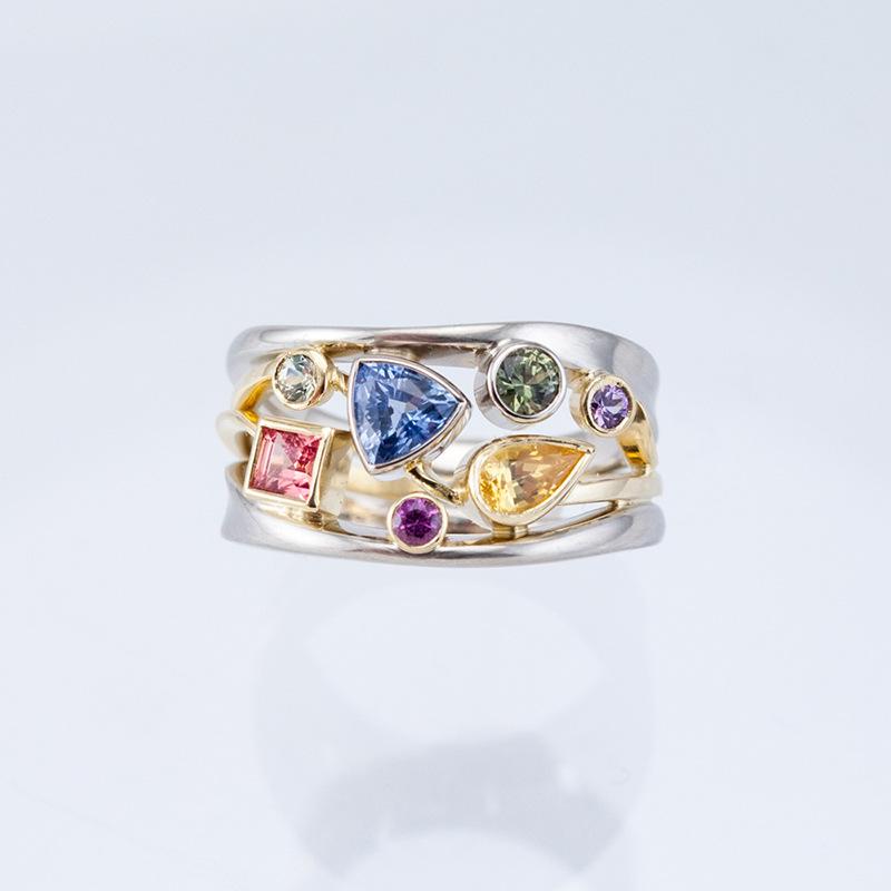 Popular Hot Sale, Exquisite Multi-color Geometric Pattern Women's Ring, Zircon Wavy Line Ring