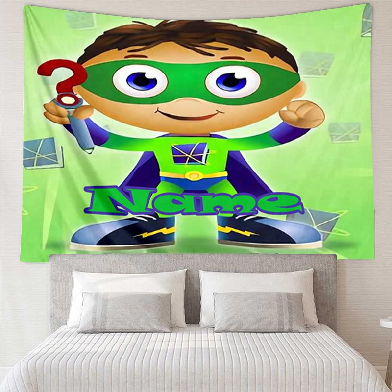 Custom Name Super Why Print Tapestry, Backdrop, Easy Setup, Ideal for Bedroom, Office & Living Room, with Aesthetic Wall Hanging Decor.