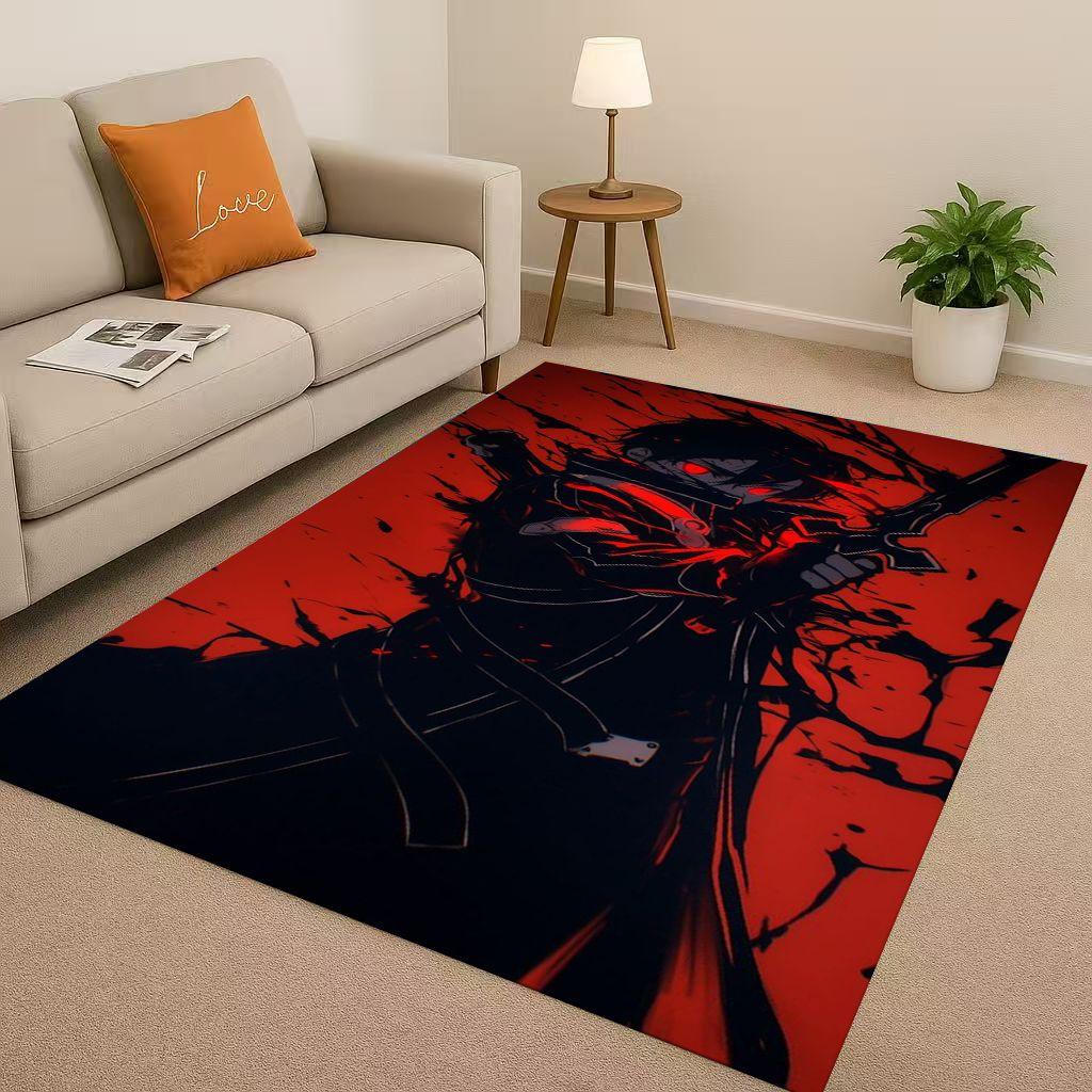 3D Sword Art Online SAO Cartoon Kirito Yuuki Asuna Living Room Non-Slip Area Rug Soft Carpet for Bedroom Sofa,Home Decor Doormat