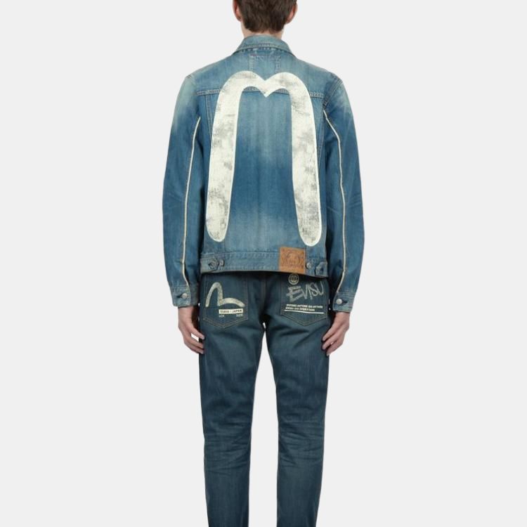 Evisu FW22 Letter Logo Printed Wash Single-Breasted Collar Denim Jacket Men Jackets Blue 2EAHTM2DJ716XXCT