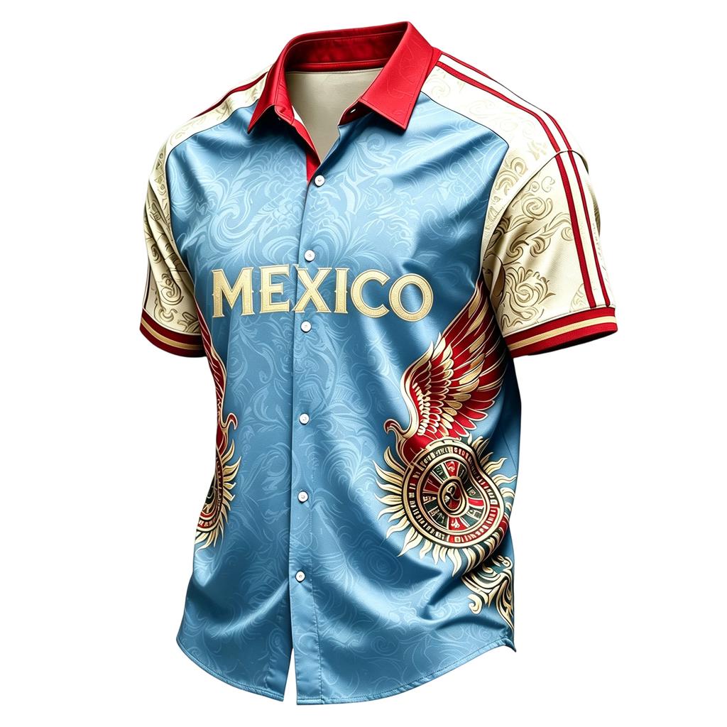 Men's Casual Short Sleeve Shirt Lightweight Breathable with Mexico Letter Graphic Print for Summer