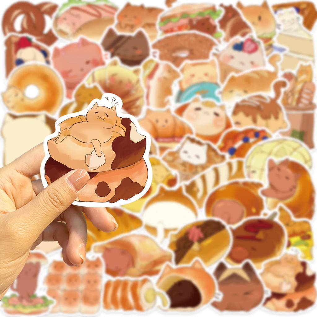 50pcs Bread Cats Dessert Cartoon Graffiti Stickers Phone Guitar Laptop Notebook Suitcase Water Bottles Waterproof Sticker Decals