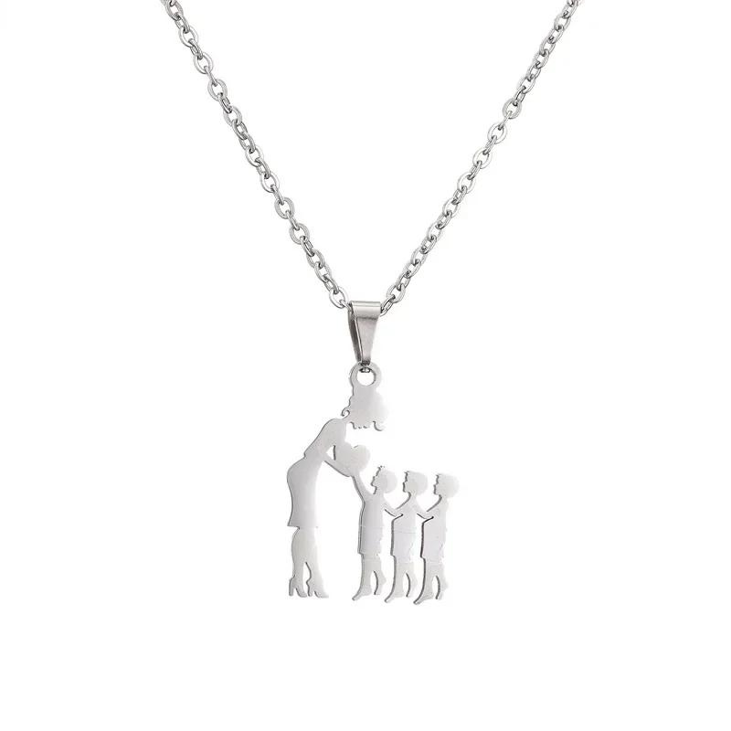 Mom Daughter Family Necklace Stainless Steel Chain Children Kid Silver Color Pendant Necklaces Jewelry Women Mother's Day Gift