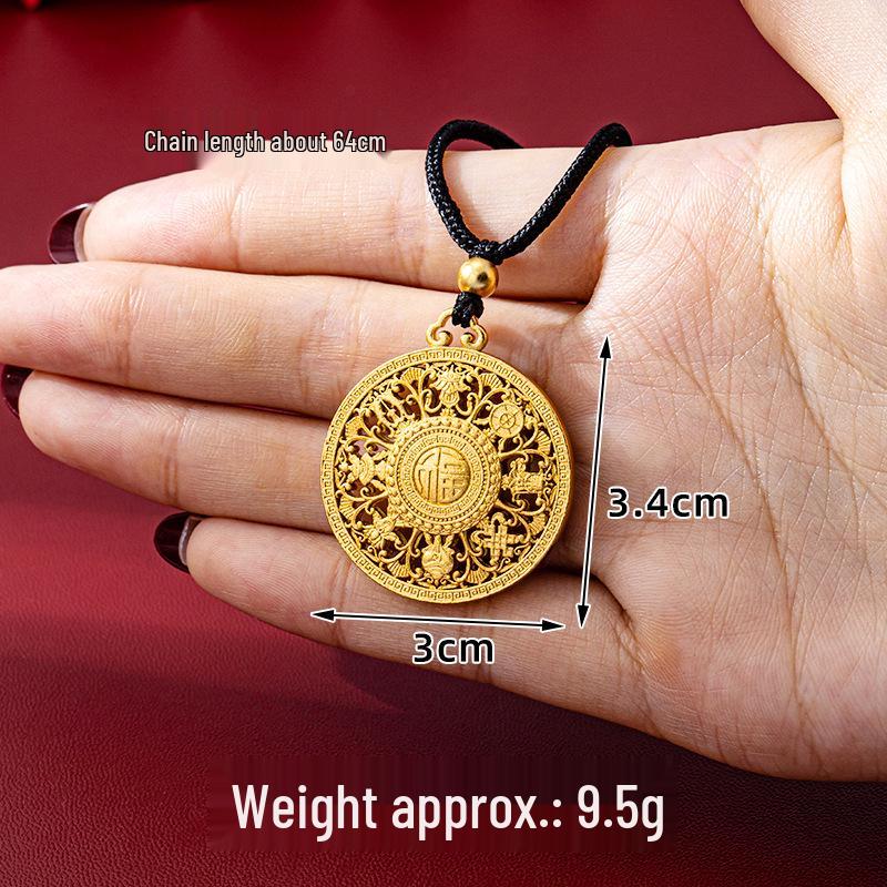 Vietnam Heritage Eight Treasures Compass Necklace – Hollow Fu Character Round Pendant, Long-Lasting Color Jewelry