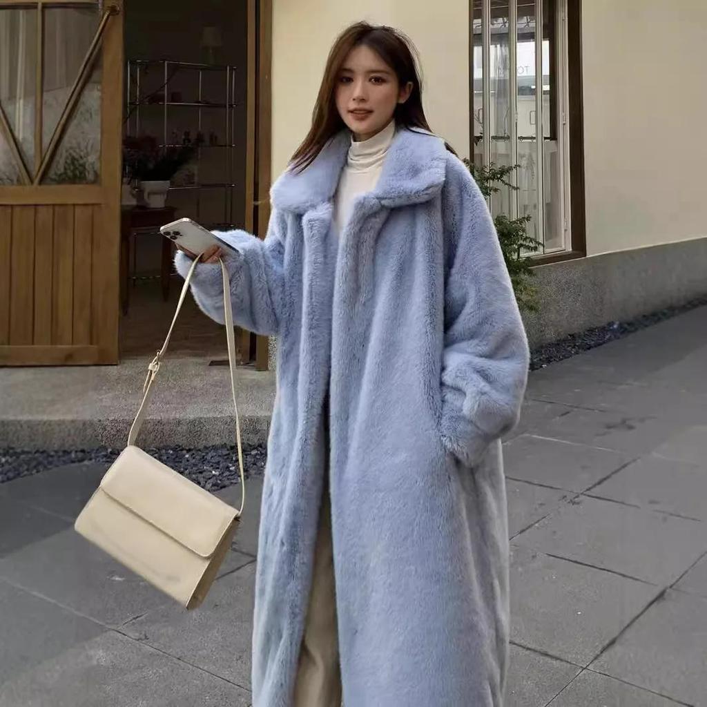 Long Fur Coat Women Warm Clothing Winter New Imitation Mink Cashmere Coats Korean Chic Lapel Loose Thickened Plush Jacket Women