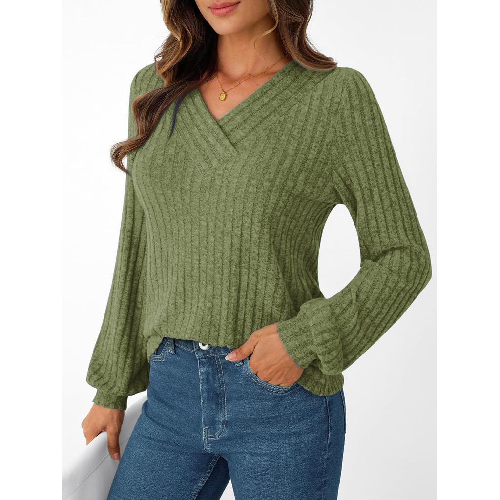 Women's Long Sleeve V-Neck T-Shirt Casual Basic Top for Everyday Wear