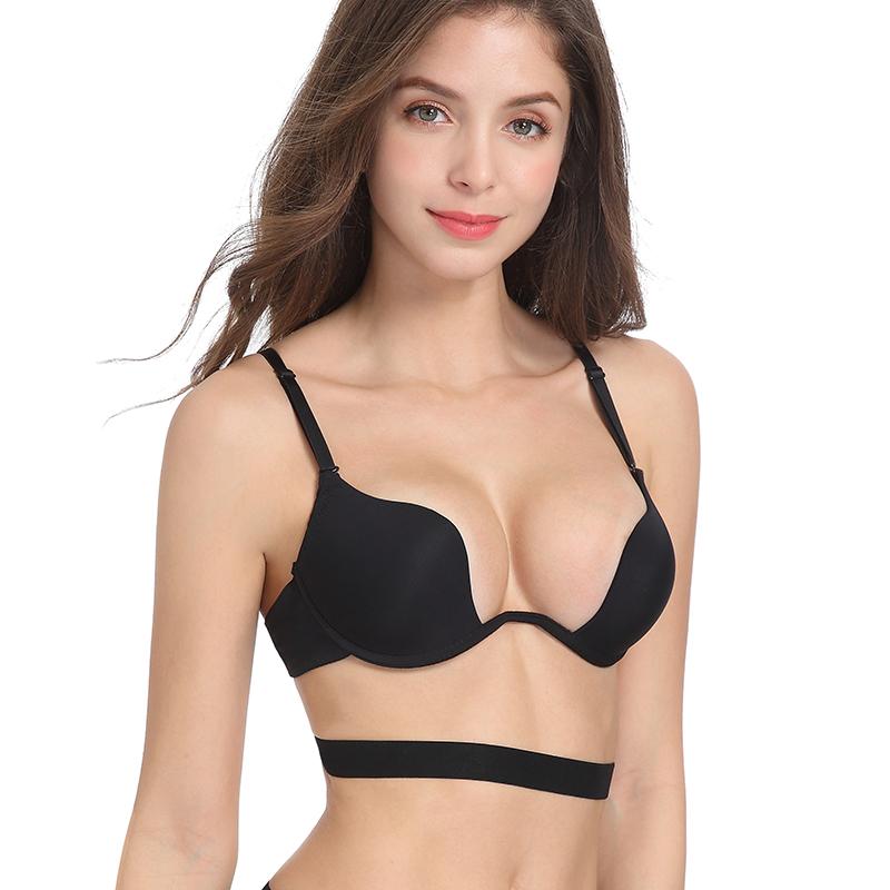 Sexy Womens Lingerie with A Deep U-neck Push Up Bra U Shaped Sexy Strapless Bra Thin Half Cup Underwear Beauty Back