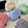 For Travel And Gym Use Convenient Hand Carry Plaids Cosmetic Storage Bag Large Capacity Quilted Heart Embroidery