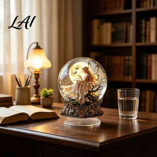 Fairy Tale Home Accessories Moon Star/Fairy Crystal Ball Ornament Decorative Acrylic Sphere for Bedroom Living Romantic Room Decor Desk Decor