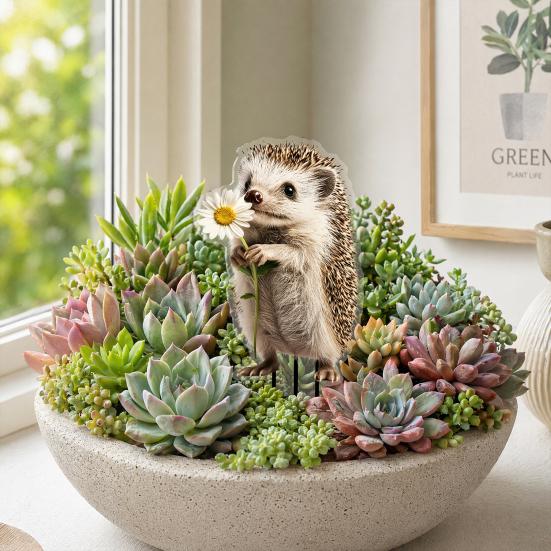 Cartoon Hedgehog Garden Stake Decoration, 2D Acrylic Animal Yard Sign, Outdoor Courtyard Lawn Pathway Animal Shape Ornament