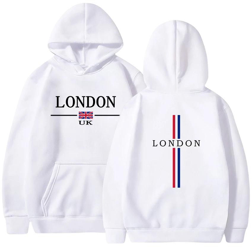 Men's Autumn and Winter Casual Sporty Pullover with the British Flag and the Word "London" Printed, Harajuku Fashionable Hoodie