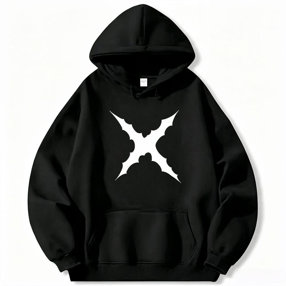 Minimal-cross Men Hoodie Classic Hooded Pullover, Abstract Star Cross Symbol Front Print, Cozy Fleece Sweatshirt for Outdoor Daily Sessions