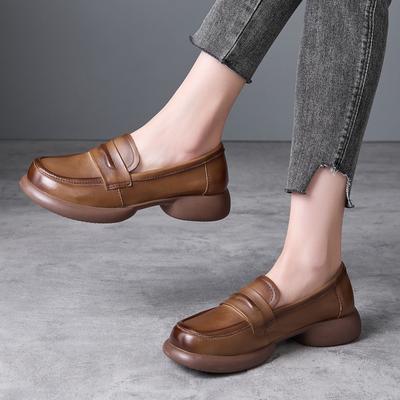 Spring New Thick Heel Casual Leather Shoes Women's Soft Surface Rubber Sole One Pedal Versatile Small Leather Shoes Women