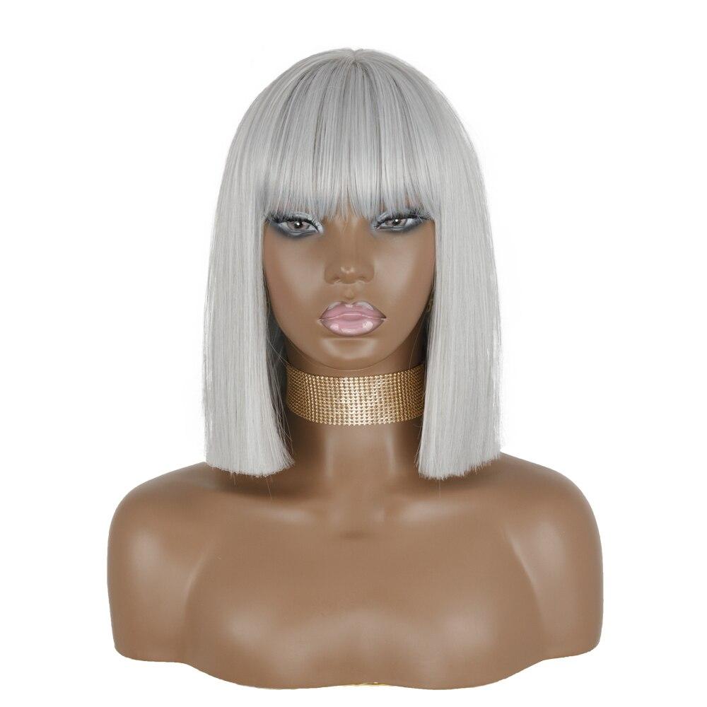 MISSQUEEN Orange kurze Bob-Perücke, gerade, Pony, synthetische Perücke, Schwarz, Rot, für Damen, täglicher Gebrauch, Hochtemperaturfasern