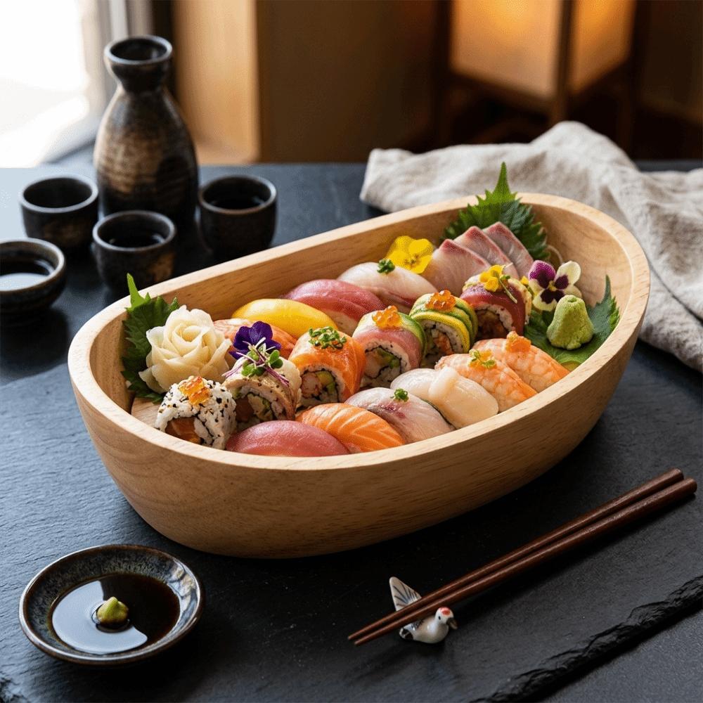 Boat Outline Fruit Bowl Wooden Snack Container Wood Grain Food Platter Vegetable Salad