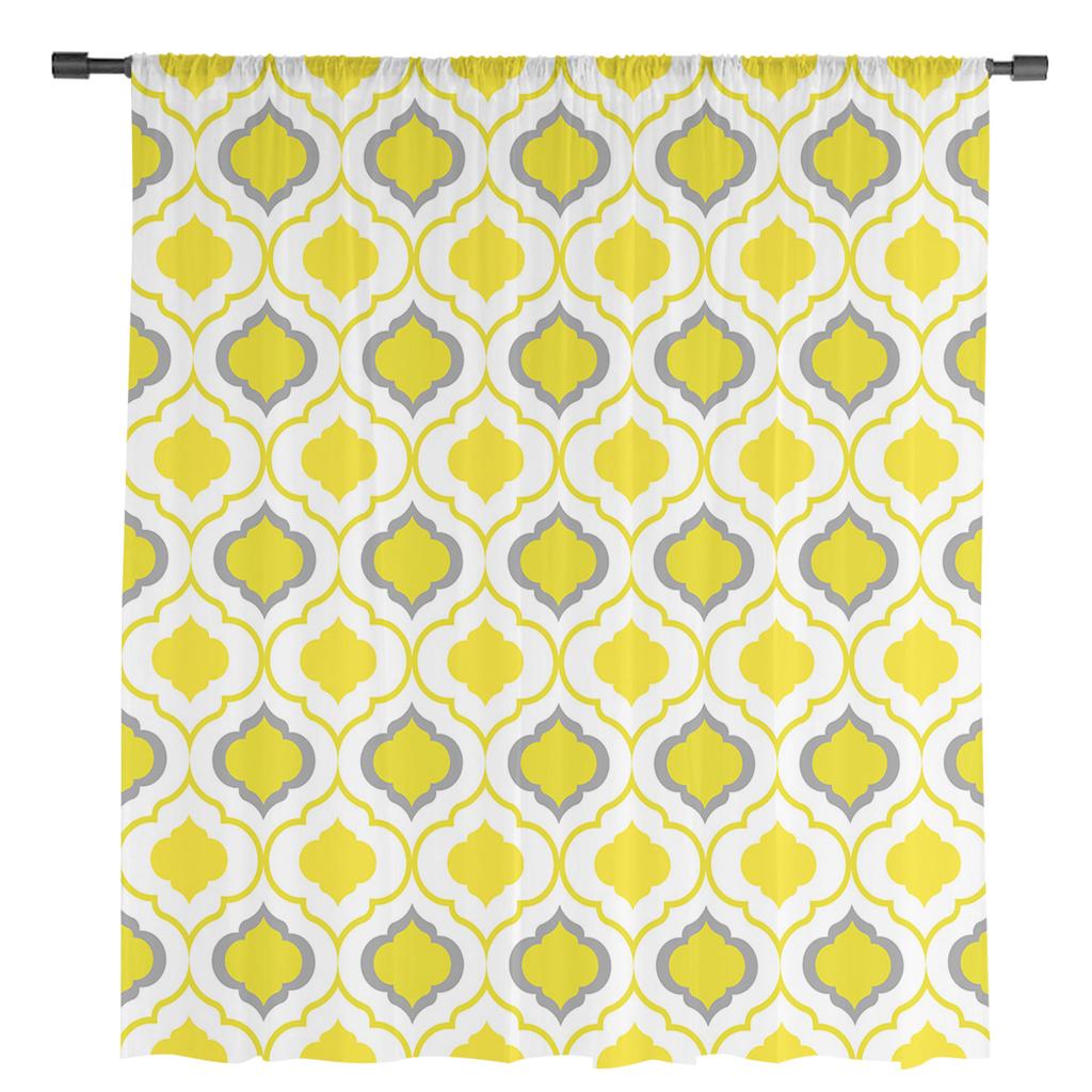 Yellow Grey Moroccan Tulle Curtains Living Room Kitchen Sheer Voile Window Drapes Home Decor