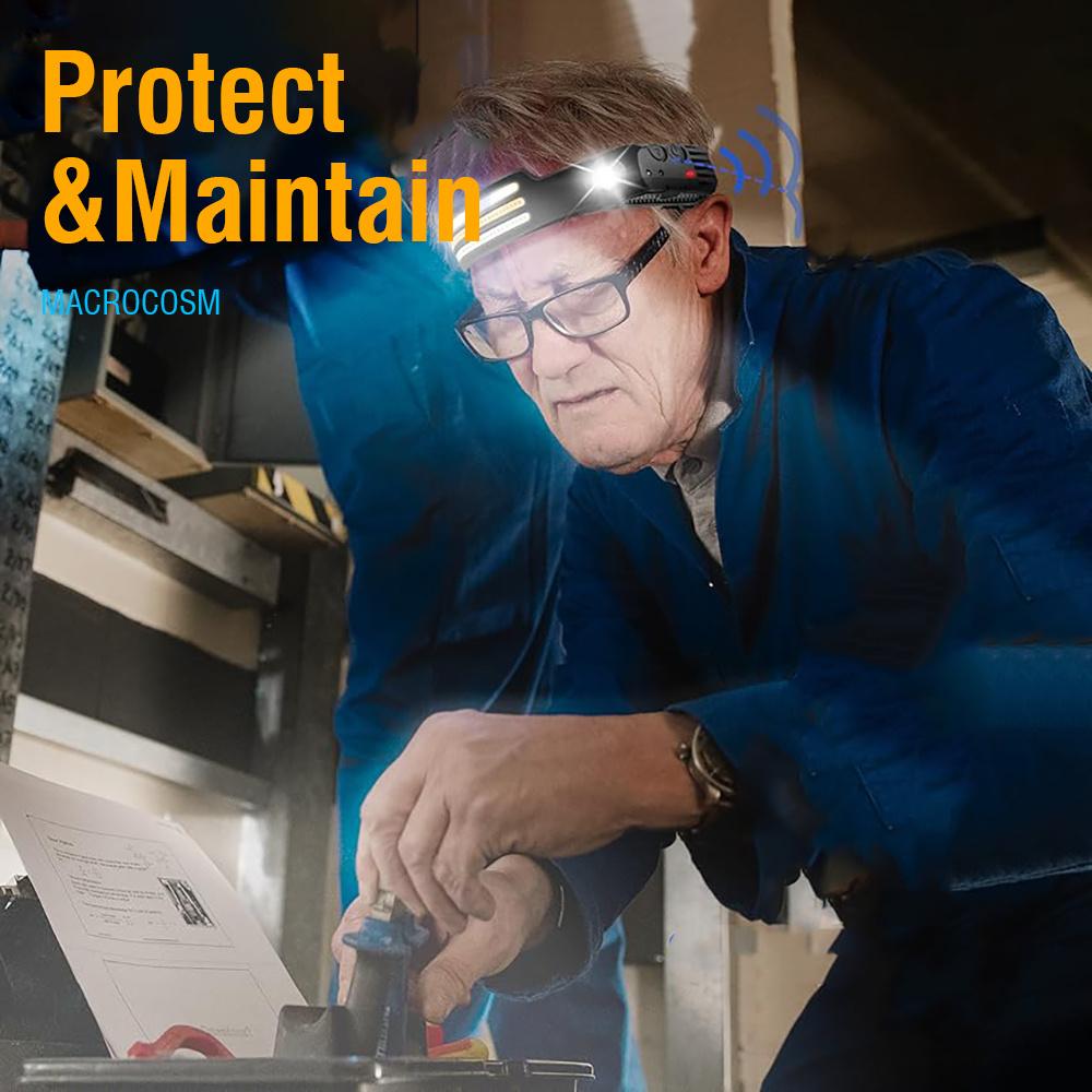 COB LED Headlamp - USB Rechargeable Built-in Battery Sensor Light for Outdoor Camping Fishing Headlight Use