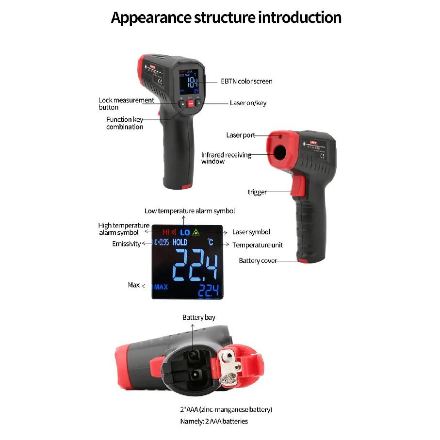UNI-T UT306S UT306C Digital Thermometer Non Contact Household Industrial Infrared Laser Temperature Tester Meter Gun -50℃-500℃