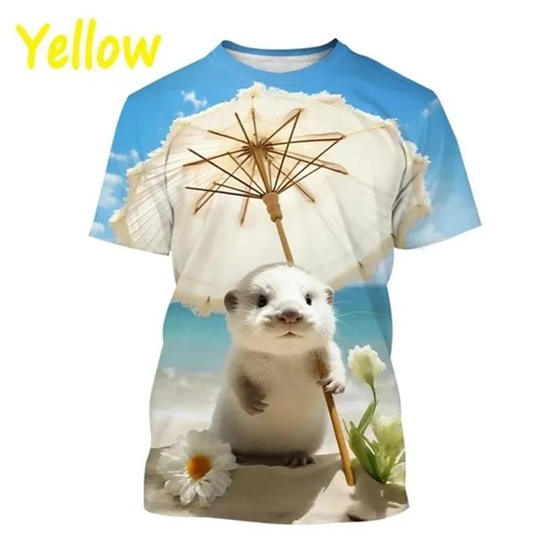 Summer 3D Printing Cute Animal Eurasian River Otte T Shirt Lutra Lutra Graphic T-shirts For Men Fashion Funny Tee Shirts